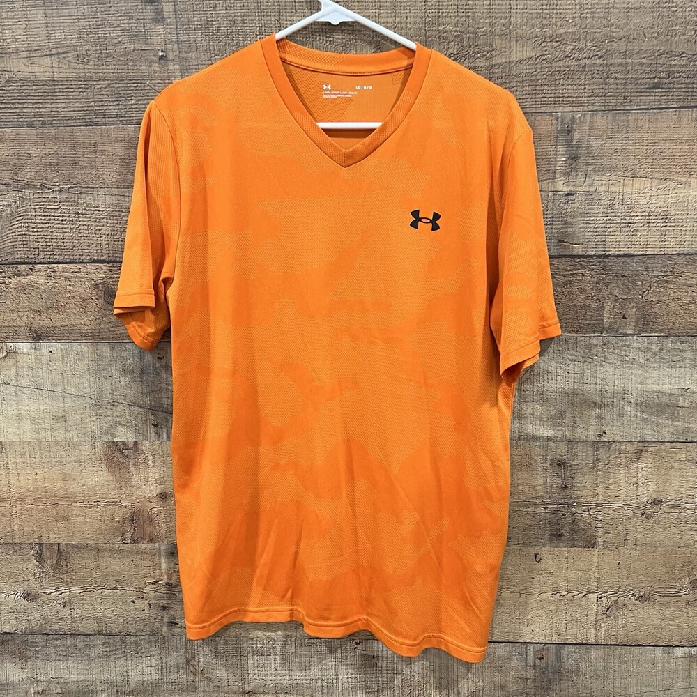 Under Armour Loose Mens Orange Camo Athletic T Shirt Size Large